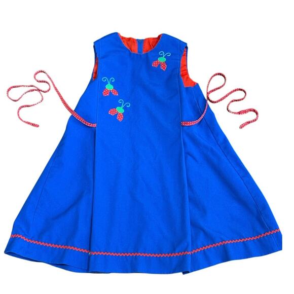 Vintage Chocolate Soup Rare Blue & Red Strawberry Dress 4T Retro 70s Style VGUC - Picture 6 of 7